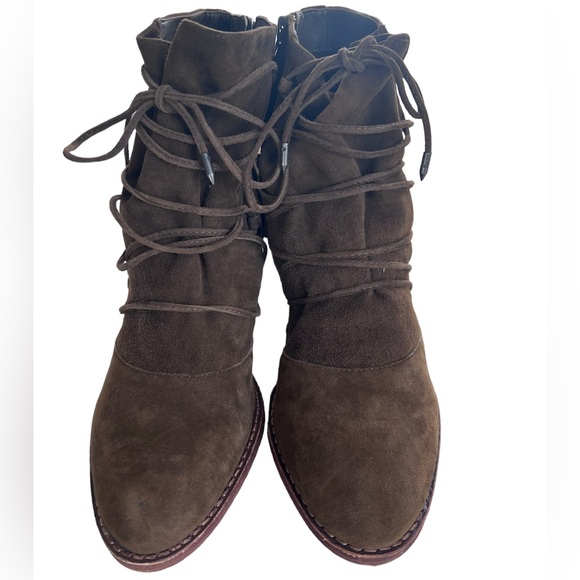 Sam Edelman Moss Green Leather Suede Millard Boho Ankle Booties Size 8.5 - Picture 5 of 10